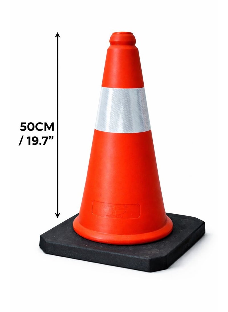 Workland قمع سلامة المرور 50 سم مع شريط عاكس - قمع طريق من PVC ثقيل مع قاعدة مطاطية للبناء، مواقف السيارات والفعاليات - Image 2